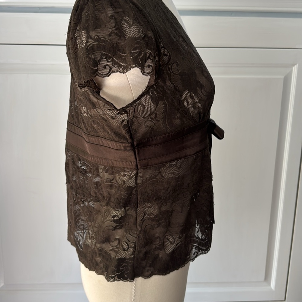 Apt. 9 Brown Lace V-Neck Top with Ribbon Size PL - Picture 2 of 9
